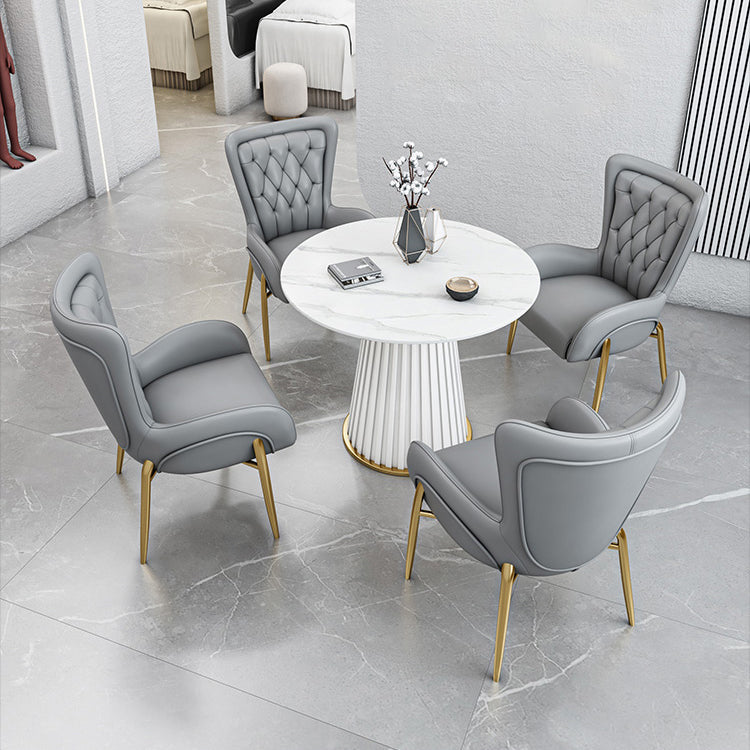 Glam Sintered Stone Dining Table Round Dinner Room Kitchen Table with Pedestal Base Clearhalo 'Dining Tables & Seating' 'Dining Tables' 'dining_table' 'furn' 'furn_dining_table' 'Furniture' 'furniture_dining_table' 'Kitchen & Dining Furniture' 'kitchen' 'kitchen_dining_table' 4985438