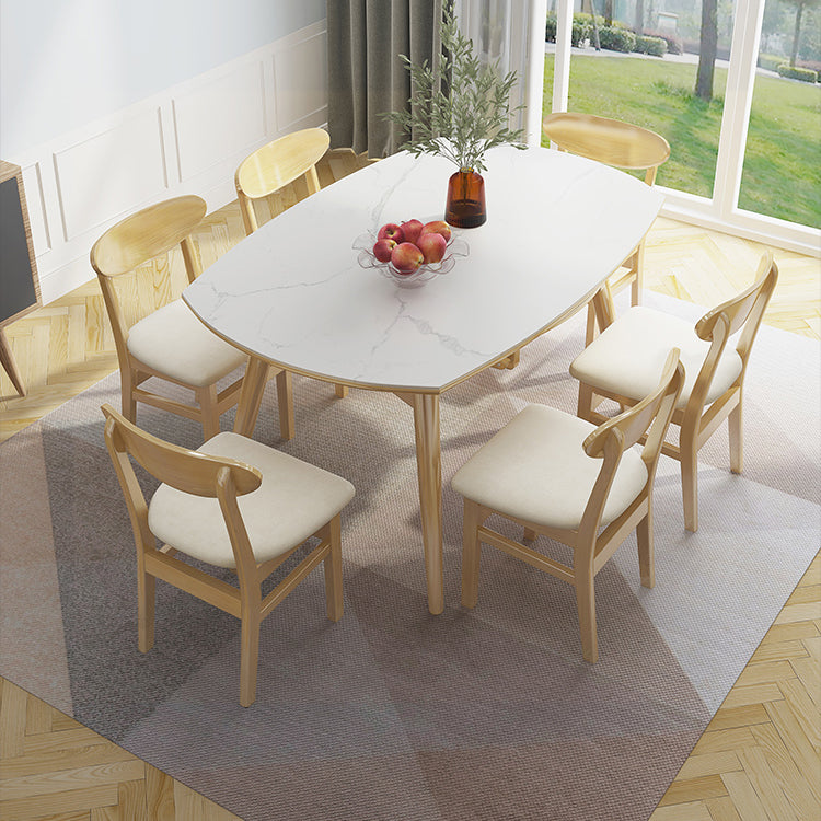 Modern Adjustable Dining Table Stone and Solid Wood Tripod Home Kitchen Table White 51.2"L x 51.2"W x 29.9"H Without Chairs Clearhalo 'Dining Tables & Seating' 'Dining Tables' 'dining_table' 'furn' 'furn_dining_table' 'Furniture' 'furniture_dining_table' 'Kitchen & Dining Furniture' 'kitchen' 'kitchen_dining_table' 4985443