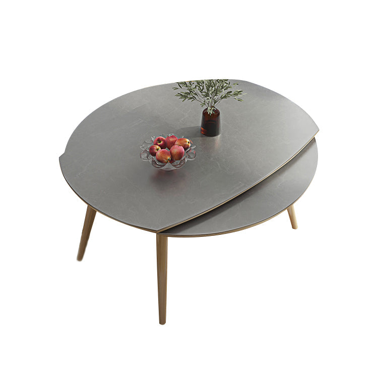 Modern Adjustable Dining Table Stone and Solid Wood Tripod Home Kitchen Table Grey Without Chairs Clearhalo 'Dining Tables & Seating' 'Dining Tables' 'dining_table' 'furn' 'furn_dining_table' 'Furniture' 'furniture_dining_table' 'Kitchen & Dining Furniture' 'kitchen' 'kitchen_dining_table' 4985444