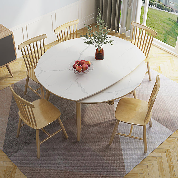 Modern Adjustable Dining Table Stone and Solid Wood Tripod Home Kitchen Table White 47.2"L x 47.2"W x 29.9"H Without Chairs Clearhalo 'Dining Tables & Seating' 'Dining Tables' 'dining_table' 'furn' 'furn_dining_table' 'Furniture' 'furniture_dining_table' 'Kitchen & Dining Furniture' 'kitchen' 'kitchen_dining_table' 4985445