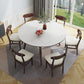 Modern Adjustable Dining Table Stone and Solid Wood Tripod Home Kitchen Table Walnut 51.2"L x 51.2"W x 29.9"H Without Chairs Clearhalo 'Dining Tables & Seating' 'Dining Tables' 'dining_table' 'furn' 'furn_dining_table' 'Furniture' 'furniture_dining_table' 'Kitchen & Dining Furniture' 'kitchen' 'kitchen_dining_table' 4985449