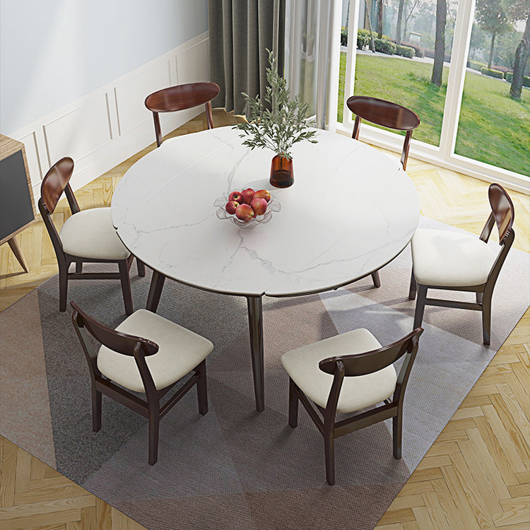 Modern Adjustable Dining Table Stone and Solid Wood Tripod Home Kitchen Table Walnut 51.2"L x 51.2"W x 29.9"H Without Chairs Clearhalo 'Dining Tables & Seating' 'Dining Tables' 'dining_table' 'furn' 'furn_dining_table' 'Furniture' 'furniture_dining_table' 'Kitchen & Dining Furniture' 'kitchen' 'kitchen_dining_table' 4985449