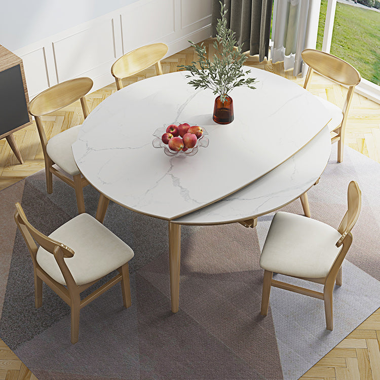 Modern Adjustable Dining Table Stone and Solid Wood Tripod Home Kitchen Table Clearhalo 'Dining Tables & Seating' 'Dining Tables' 'dining_table' 'furn' 'furn_dining_table' 'Furniture' 'furniture_dining_table' 'Kitchen & Dining Furniture' 'kitchen' 'kitchen_dining_table' 4985455