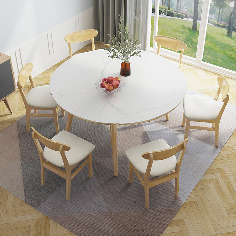 Modern Adjustable Dining Table Stone and Solid Wood Tripod Home Kitchen Table Clearhalo 'Dining Tables & Seating' 'Dining Tables' 'dining_table' 'furn' 'furn_dining_table' 'Furniture' 'furniture_dining_table' 'Kitchen & Dining Furniture' 'kitchen' 'kitchen_dining_table' 4985456