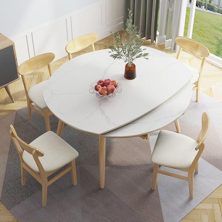 Modern Adjustable Dining Table Stone and Solid Wood Tripod Home Kitchen Table Clearhalo 'Dining Tables & Seating' 'Dining Tables' 'dining_table' 'furn' 'furn_dining_table' 'Furniture' 'furniture_dining_table' 'Kitchen & Dining Furniture' 'kitchen' 'kitchen_dining_table' 4985457