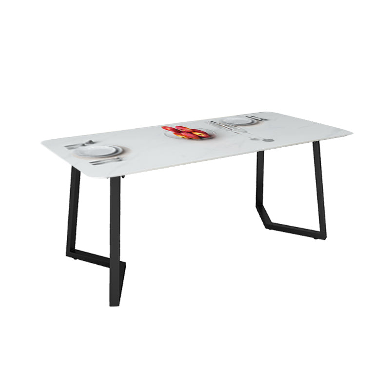 Sintered Stone Top Industrial Table for Restaurant Rectangle Dining Table Double Pedestal White Without Chairs Clearhalo 'Dining Tables & Seating' 'Dining Tables' 'dining_table' 'furn' 'furn_dining_table' 'Furniture' 'furniture_dining_table' 'Kitchen & Dining Furniture' 'kitchen' 'kitchen_dining_table' 4985463