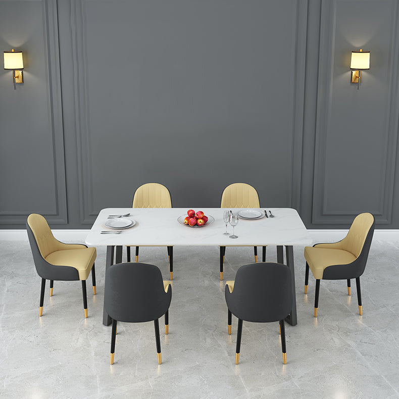 Sintered Stone Top Industrial Table for Restaurant Rectangle Dining Table Double Pedestal Clearhalo 'Dining Tables & Seating' 'Dining Tables' 'dining_table' 'furn' 'furn_dining_table' 'Furniture' 'furniture_dining_table' 'Kitchen & Dining Furniture' 'kitchen' 'kitchen_dining_table' 4985472