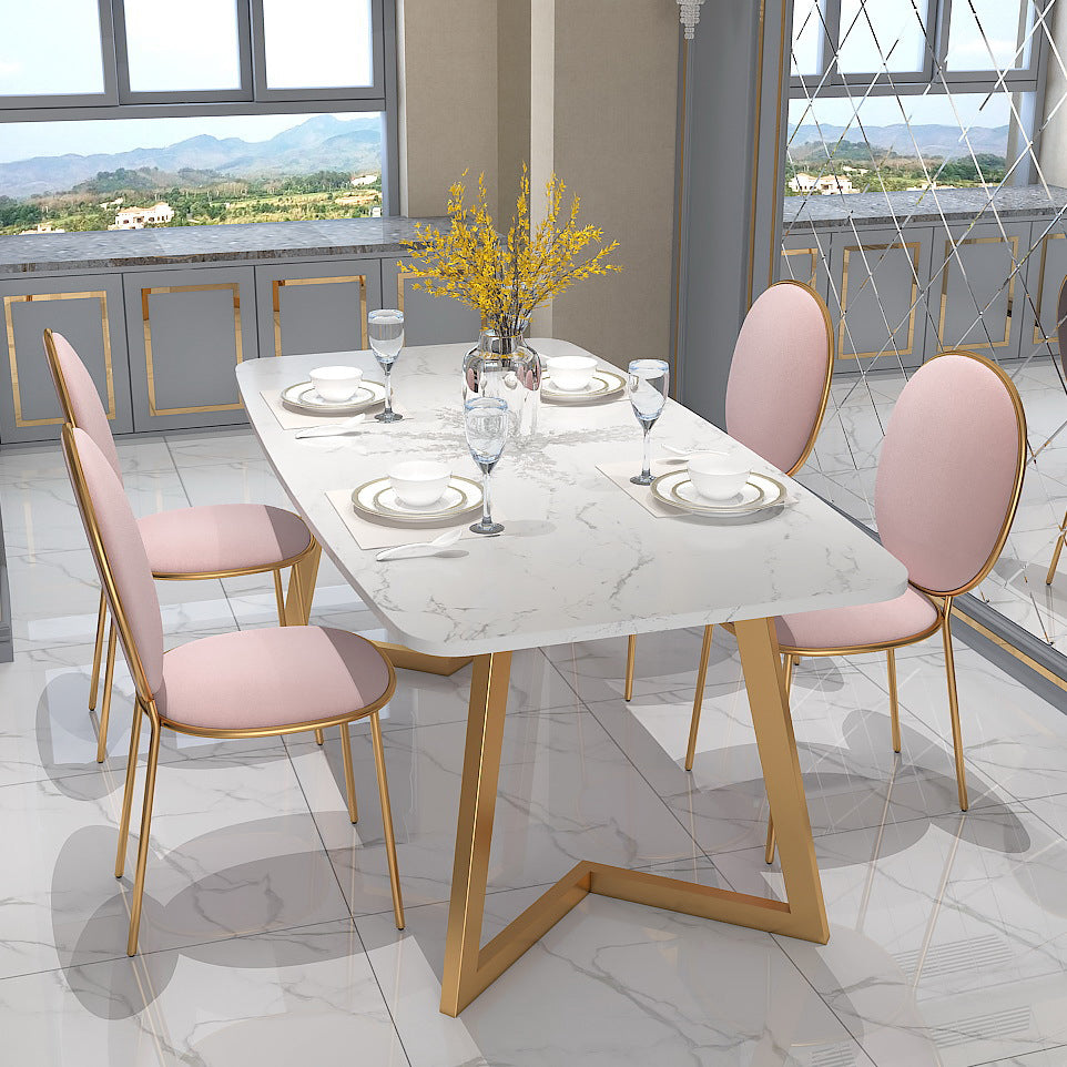 Rectangle Top Dining Table Traditional Luxury Table with Sled Base in Gold White Without Chairs Clearhalo 'Dining Tables & Seating' 'Dining Tables' 'dining_table' 'furn' 'furn_dining_table' 'Furniture' 'furniture_dining_table' 'Kitchen & Dining Furniture' 'kitchen' 'kitchen_dining_table' 4985478