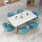 Rectangle Top Dining Table Traditional Luxury Table with Sled Base in Gold White 55.1"L x 31.5"W x 29.5"H Without Chairs Clearhalo 'Dining Tables & Seating' 'Dining Tables' 'dining_table' 'furn' 'furn_dining_table' 'Furniture' 'furniture_dining_table' 'Kitchen & Dining Furniture' 'kitchen' 'kitchen_dining_table' 4985479