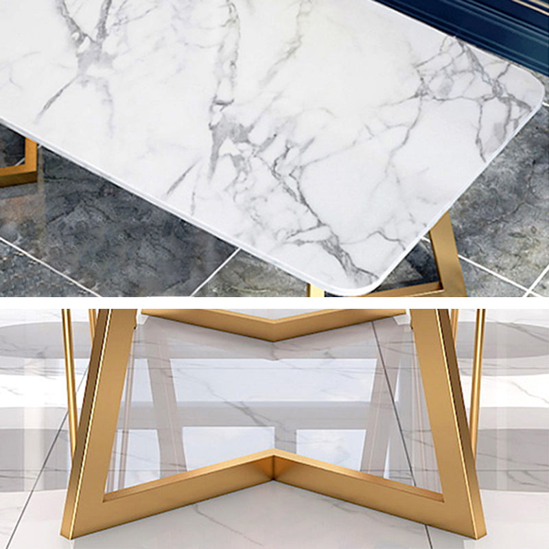 Rectangle Top Dining Table Traditional Luxury Table with Sled Base in Gold Clearhalo 'Dining Tables & Seating' 'Dining Tables' 'dining_table' 'furn' 'furn_dining_table' 'Furniture' 'furniture_dining_table' 'Kitchen & Dining Furniture' 'kitchen' 'kitchen_dining_table' 4985483