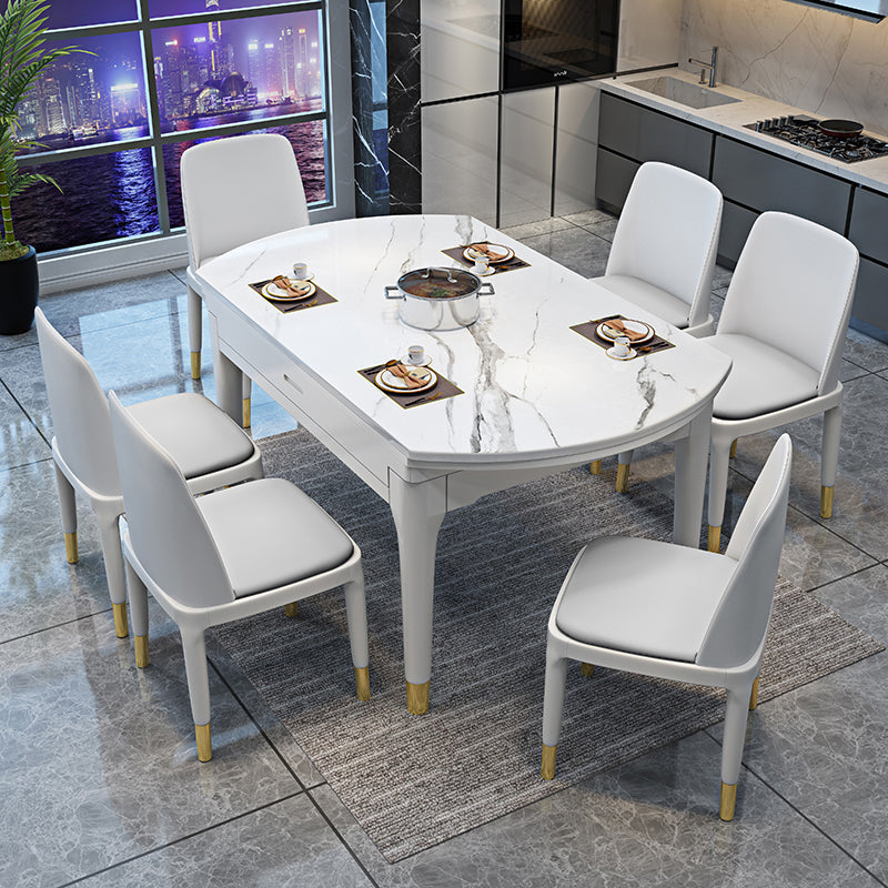 Round Marble Dining Table Modern 4 Legs Dining Table with Leaf Extension White Without Chairs Clearhalo 'Dining Tables & Seating' 'Dining Tables' 'dining_table' 'furn' 'furn_dining_table' 'Furniture' 'furniture_dining_table' 'Kitchen & Dining Furniture' 'kitchen' 'kitchen_dining_table' 4985489