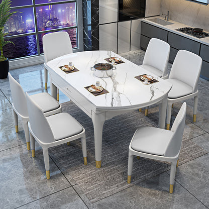 Round Marble Dining Table Modern 4 Legs Dining Table with Leaf Extension White Without Chairs Clearhalo 'Dining Tables & Seating' 'Dining Tables' 'dining_table' 'furn' 'furn_dining_table' 'Furniture' 'furniture_dining_table' 'Kitchen & Dining Furniture' 'kitchen' 'kitchen_dining_table' 4985489