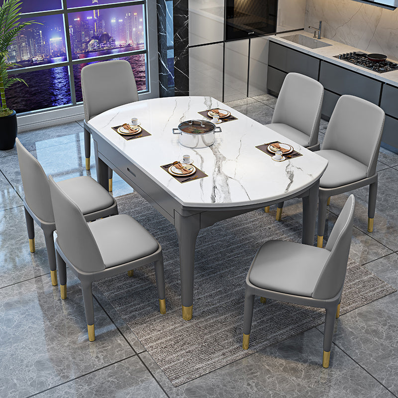 Round Marble Dining Table Modern 4 Legs Dining Table with Leaf Extension Gray Without Chairs Clearhalo 'Dining Tables & Seating' 'Dining Tables' 'dining_table' 'furn' 'furn_dining_table' 'Furniture' 'furniture_dining_table' 'Kitchen & Dining Furniture' 'kitchen' 'kitchen_dining_table' 4985491