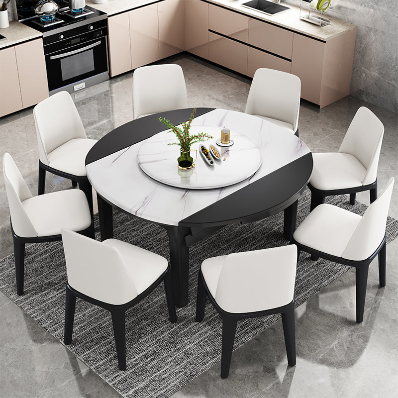 Round Marble Dining Table Modern 4 Legs Dining Table with Leaf Extension Black 59.1"L x 59.1"W x 29.5"H Without Chairs Clearhalo 'Dining Tables & Seating' 'Dining Tables' 'dining_table' 'furn' 'furn_dining_table' 'Furniture' 'furniture_dining_table' 'Kitchen & Dining Furniture' 'kitchen' 'kitchen_dining_table' 4985492