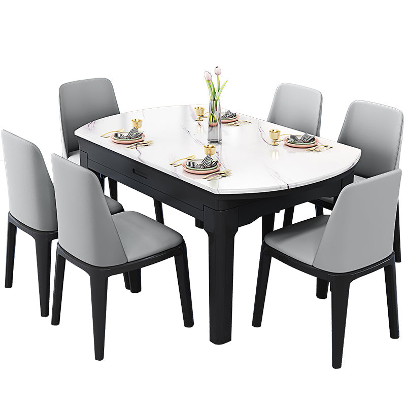 Round Marble Dining Table Modern 4 Legs Dining Table with Leaf Extension Black 53.1"L x 53.1"W x 29.5"H Without Chairs Clearhalo 'Dining Tables & Seating' 'Dining Tables' 'dining_table' 'furn' 'furn_dining_table' 'Furniture' 'furniture_dining_table' 'Kitchen & Dining Furniture' 'kitchen' 'kitchen_dining_table' 4985493
