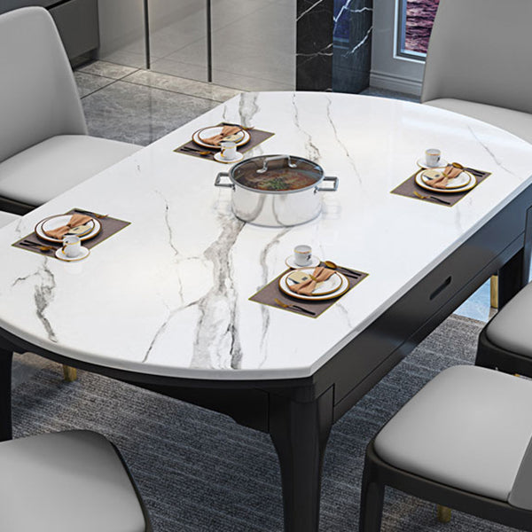 Round Marble Dining Table Modern 4 Legs Dining Table with Leaf Extension Clearhalo 'Dining Tables & Seating' 'Dining Tables' 'dining_table' 'furn' 'furn_dining_table' 'Furniture' 'furniture_dining_table' 'Kitchen & Dining Furniture' 'kitchen' 'kitchen_dining_table' 4985494
