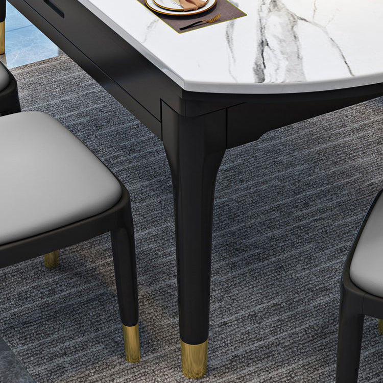 Round Marble Dining Table Modern 4 Legs Dining Table with Leaf Extension Clearhalo 'Dining Tables & Seating' 'Dining Tables' 'dining_table' 'furn' 'furn_dining_table' 'Furniture' 'furniture_dining_table' 'Kitchen & Dining Furniture' 'kitchen' 'kitchen_dining_table' 4985496