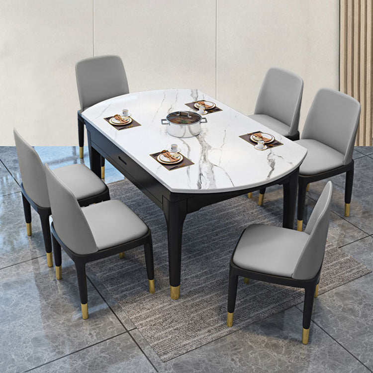Round Marble Dining Table Modern 4 Legs Dining Table with Leaf Extension Clearhalo 'Dining Tables & Seating' 'Dining Tables' 'dining_table' 'furn' 'furn_dining_table' 'Furniture' 'furniture_dining_table' 'Kitchen & Dining Furniture' 'kitchen' 'kitchen_dining_table' 4985498