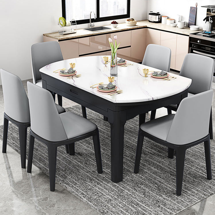 Round Marble Dining Table Modern 4 Legs Dining Table with Leaf Extension Clearhalo 'Dining Tables & Seating' 'Dining Tables' 'dining_table' 'furn' 'furn_dining_table' 'Furniture' 'furniture_dining_table' 'Kitchen & Dining Furniture' 'kitchen' 'kitchen_dining_table' 4985500