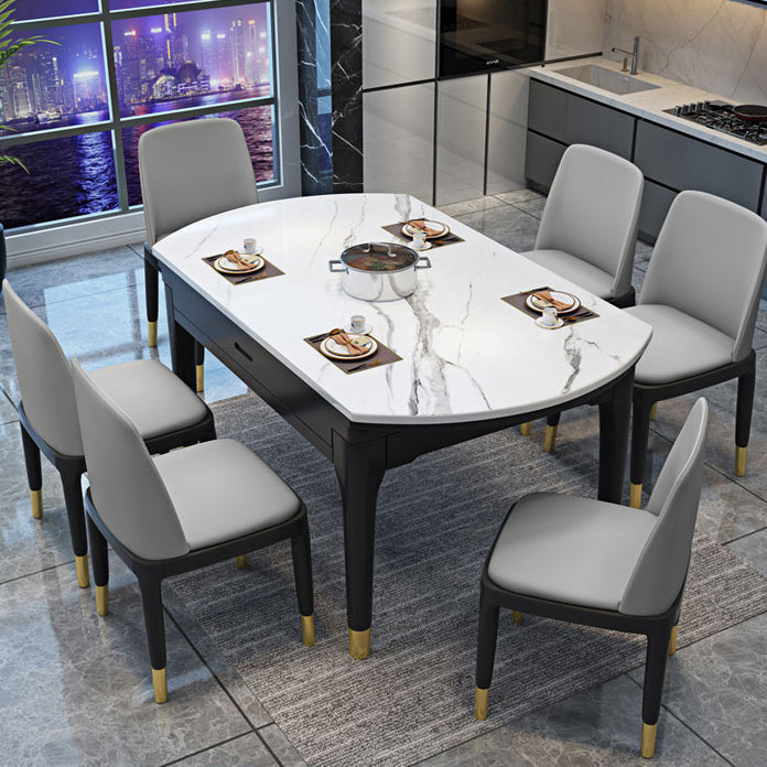 Round Marble Dining Table Modern 4 Legs Dining Table with Leaf Extension Clearhalo 'Dining Tables & Seating' 'Dining Tables' 'dining_table' 'furn' 'furn_dining_table' 'Furniture' 'furniture_dining_table' 'Kitchen & Dining Furniture' 'kitchen' 'kitchen_dining_table' 4985501