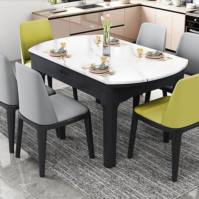 Round Marble Dining Table Modern 4 Legs Dining Table with Leaf Extension Clearhalo 'Dining Tables & Seating' 'Dining Tables' 'dining_table' 'furn' 'furn_dining_table' 'Furniture' 'furniture_dining_table' 'Kitchen & Dining Furniture' 'kitchen' 'kitchen_dining_table' 4985502