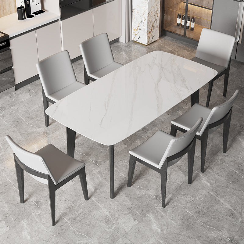 Rectangle Stone Dining table Modern 4 Black Solid Wood Legs Dining Table White Without Chairs Clearhalo 'Dining Tables & Seating' 'Dining Tables' 'dining_table' 'furn' 'furn_dining_table' 'Furniture' 'furniture_dining_table' 'Kitchen & Dining Furniture' 'kitchen' 'kitchen_dining_table' 4985506