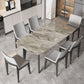 Rectangle Stone Dining table Modern 4 Black Solid Wood Legs Dining Table Gray 55.1"L x 31.5"W x 29.5"H Without Chairs Clearhalo 'Dining Tables & Seating' 'Dining Tables' 'dining_table' 'furn' 'furn_dining_table' 'Furniture' 'furniture_dining_table' 'Kitchen & Dining Furniture' 'kitchen' 'kitchen_dining_table' 4985507