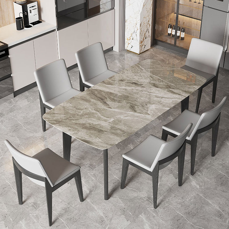 Rectangle Stone Dining table Modern 4 Black Solid Wood Legs Dining Table Gray 55.1"L x 31.5"W x 29.5"H Without Chairs Clearhalo 'Dining Tables & Seating' 'Dining Tables' 'dining_table' 'furn' 'furn_dining_table' 'Furniture' 'furniture_dining_table' 'Kitchen & Dining Furniture' 'kitchen' 'kitchen_dining_table' 4985507