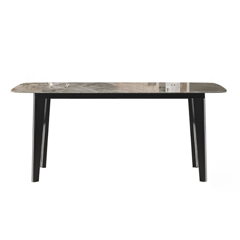 Rectangle Stone Dining table Modern 4 Black Solid Wood Legs Dining Table Gray Without Chairs Clearhalo 'Dining Tables & Seating' 'Dining Tables' 'dining_table' 'furn' 'furn_dining_table' 'Furniture' 'furniture_dining_table' 'Kitchen & Dining Furniture' 'kitchen' 'kitchen_dining_table' 4985510