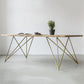 Wood Top Dining Table Industrial Rectangle Table with Double Pedestal Base Gold 63"L x 27.6"W x 29.5"H Without Chairs Clearhalo 'Dining Tables & Seating' 'Dining Tables' 'dining_table' 'furn' 'furn_dining_table' 'Furniture' 'furniture_dining_table' 'Kitchen & Dining Furniture' 'kitchen' 'kitchen_dining_table' 4985534