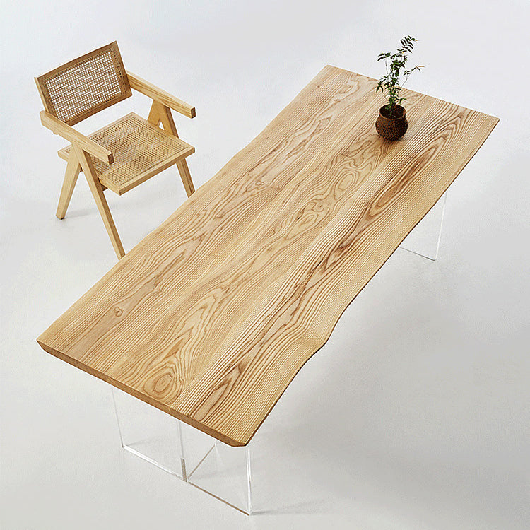 Wood Top Dining Table Modern Rectangle Table with Double Pedestal Base 55.1"L x 27.6"W x 29.5"H Without Chairs Clearhalo 'Dining Tables & Seating' 'Dining Tables' 'dining_table' 'furn' 'furn_dining_table' 'Furniture' 'furniture_dining_table' 'Kitchen & Dining Furniture' 'kitchen' 'kitchen_dining_table' 4985547