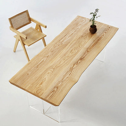 Wood Top Dining Table Modern Rectangle Table with Double Pedestal Base 55.1"L x 27.6"W x 29.5"H Without Chairs Clearhalo 'Dining Tables & Seating' 'Dining Tables' 'dining_table' 'furn' 'furn_dining_table' 'Furniture' 'furniture_dining_table' 'Kitchen & Dining Furniture' 'kitchen' 'kitchen_dining_table' 4985547