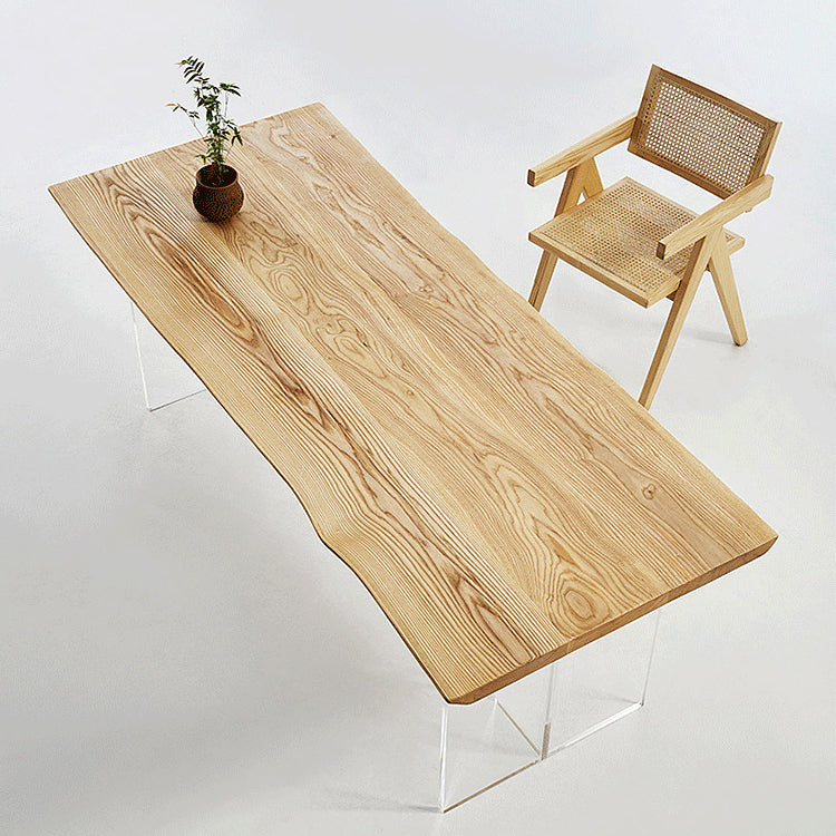 Wood Top Dining Table Modern Rectangle Table with Double Pedestal Base 86.6"L x 31.5"W x 29.5"H Without Chairs Clearhalo 'Dining Tables & Seating' 'Dining Tables' 'dining_table' 'furn' 'furn_dining_table' 'Furniture' 'furniture_dining_table' 'Kitchen & Dining Furniture' 'kitchen' 'kitchen_dining_table' 4985549