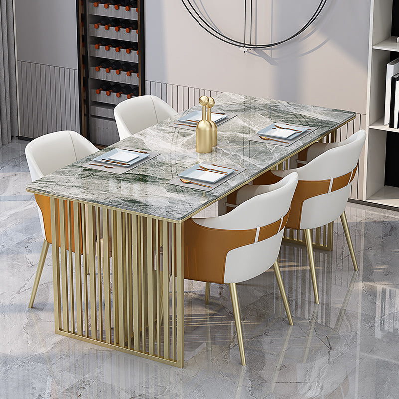 Luxury Sintered Stone Dining Table Rectangle Table with Double Pedestal Gray 55.1"L x 31.5"W x 29.5"H Without Chairs Clearhalo 'Dining Tables & Seating' 'Dining Tables' 'dining_table' 'furn' 'furn_dining_table' 'Furniture' 'furniture_dining_table' 'Kitchen & Dining Furniture' 'kitchen' 'kitchen_dining_table' 4985578