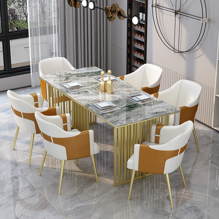 Luxury Sintered Stone Dining Table Rectangle Table with Double Pedestal Clearhalo 'Dining Tables & Seating' 'Dining Tables' 'dining_table' 'furn' 'furn_dining_table' 'Furniture' 'furniture_dining_table' 'Kitchen & Dining Furniture' 'kitchen' 'kitchen_dining_table' 4985585