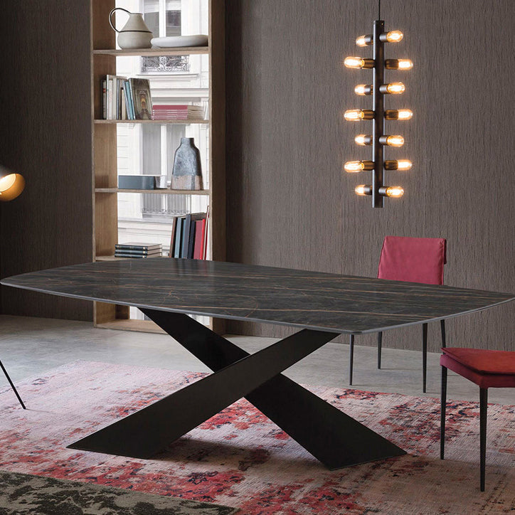 Traditional Luxury Dining Table Stone and Metal Pedestal Casual Dining Table Black 70.9"L x 35.4"W x 29.9"H Without Chairs Clearhalo 'Dining Tables & Seating' 'Dining Tables' 'dining_table' 'furn' 'furn_dining_table' 'Furniture' 'furniture_dining_table' 'Kitchen & Dining Furniture' 'kitchen' 'kitchen_dining_table' 4985595