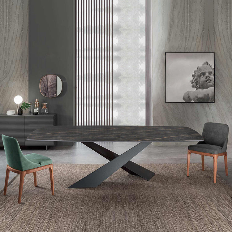 Traditional Luxury Dining Table Stone and Metal Pedestal Casual Dining Table Black 78.7"L x 39.4"W x 29.9"H Without Chairs Clearhalo 'Dining Tables & Seating' 'Dining Tables' 'dining_table' 'furn' 'furn_dining_table' 'Furniture' 'furniture_dining_table' 'Kitchen & Dining Furniture' 'kitchen' 'kitchen_dining_table' 4985596