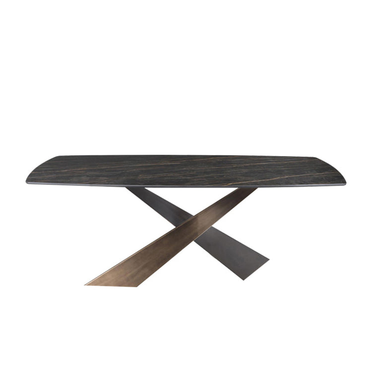 Traditional Luxury Dining Table Stone and Metal Pedestal Casual Dining Table Black Without Chairs Clearhalo 'Dining Tables & Seating' 'Dining Tables' 'dining_table' 'furn' 'furn_dining_table' 'Furniture' 'furniture_dining_table' 'Kitchen & Dining Furniture' 'kitchen' 'kitchen_dining_table' 4985597