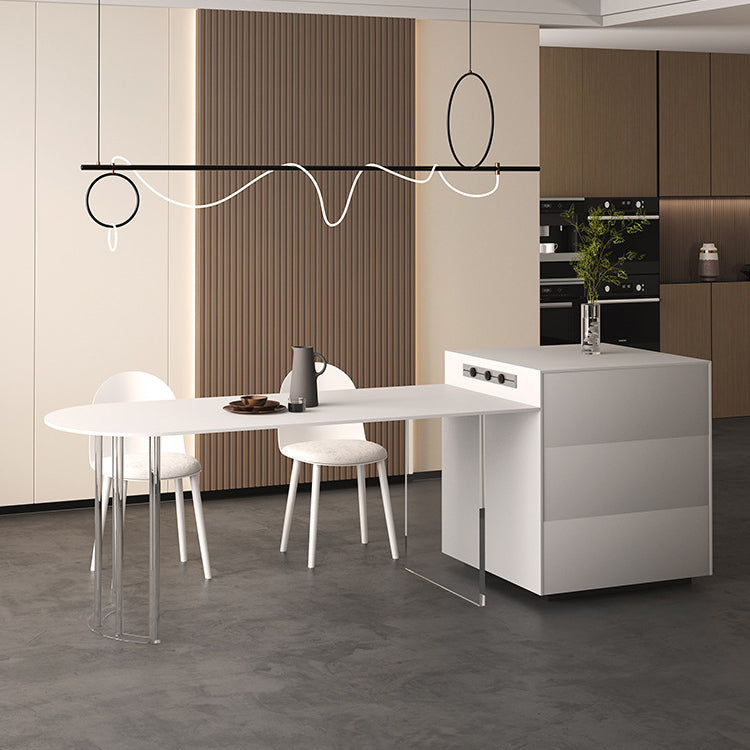 White Stone Dining Table Contemporary Dining Table with Sled Base Free Form 55.1"L x 31.5"W x 29.5"H Without Chairs Clearhalo 'Dining Tables & Seating' 'Dining Tables' 'dining_table' 'furn' 'furn_dining_table' 'Furniture' 'furniture_dining_table' 'Kitchen & Dining Furniture' 'kitchen' 'kitchen_dining_table' 4985607