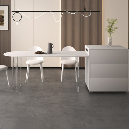 White Stone Dining Table Contemporary Dining Table with Sled Base Free Form 51.2"L x 27.6"W x 29.5"H Without Chairs Clearhalo 'Dining Tables & Seating' 'Dining Tables' 'dining_table' 'furn' 'furn_dining_table' 'Furniture' 'furniture_dining_table' 'Kitchen & Dining Furniture' 'kitchen' 'kitchen_dining_table' 4985608
