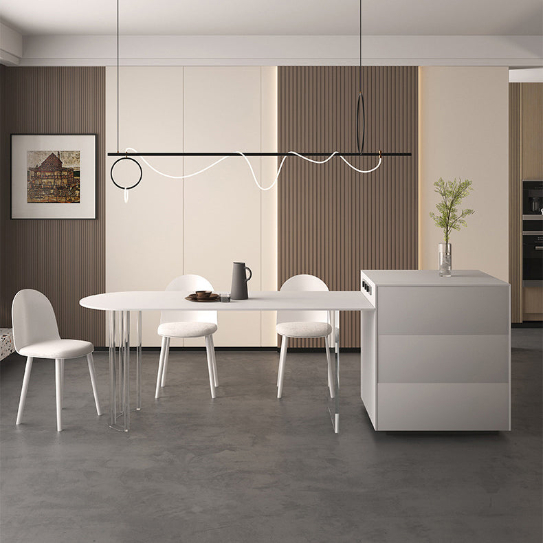White Stone Dining Table Contemporary Dining Table with Sled Base Free Form 59.1"L x 31.5"W x 29.5"H Without Chairs Clearhalo 'Dining Tables & Seating' 'Dining Tables' 'dining_table' 'furn' 'furn_dining_table' 'Furniture' 'furniture_dining_table' 'Kitchen & Dining Furniture' 'kitchen' 'kitchen_dining_table' 4985610