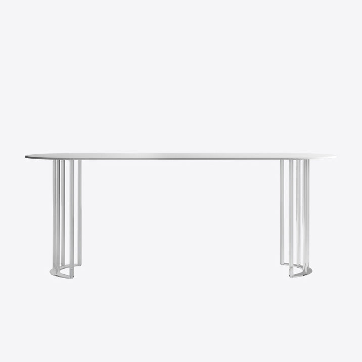 White Stone Dining Table Contemporary Dining Table with Sled Base Oval Without Chairs Clearhalo 'Dining Tables & Seating' 'Dining Tables' 'dining_table' 'furn' 'furn_dining_table' 'Furniture' 'furniture_dining_table' 'Kitchen & Dining Furniture' 'kitchen' 'kitchen_dining_table' 4985616