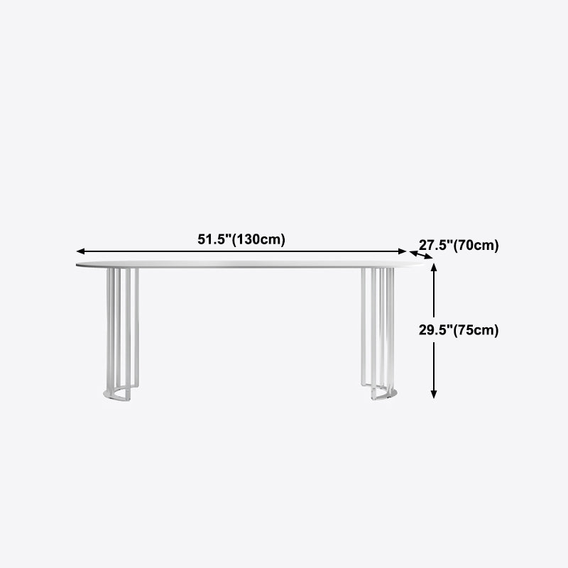 White Stone Dining Table Contemporary Dining Table with Sled Base Clearhalo 'Dining Tables & Seating' 'Dining Tables' 'dining_table' 'furn' 'furn_dining_table' 'Furniture' 'furniture_dining_table' 'Kitchen & Dining Furniture' 'kitchen' 'kitchen_dining_table' 4985618