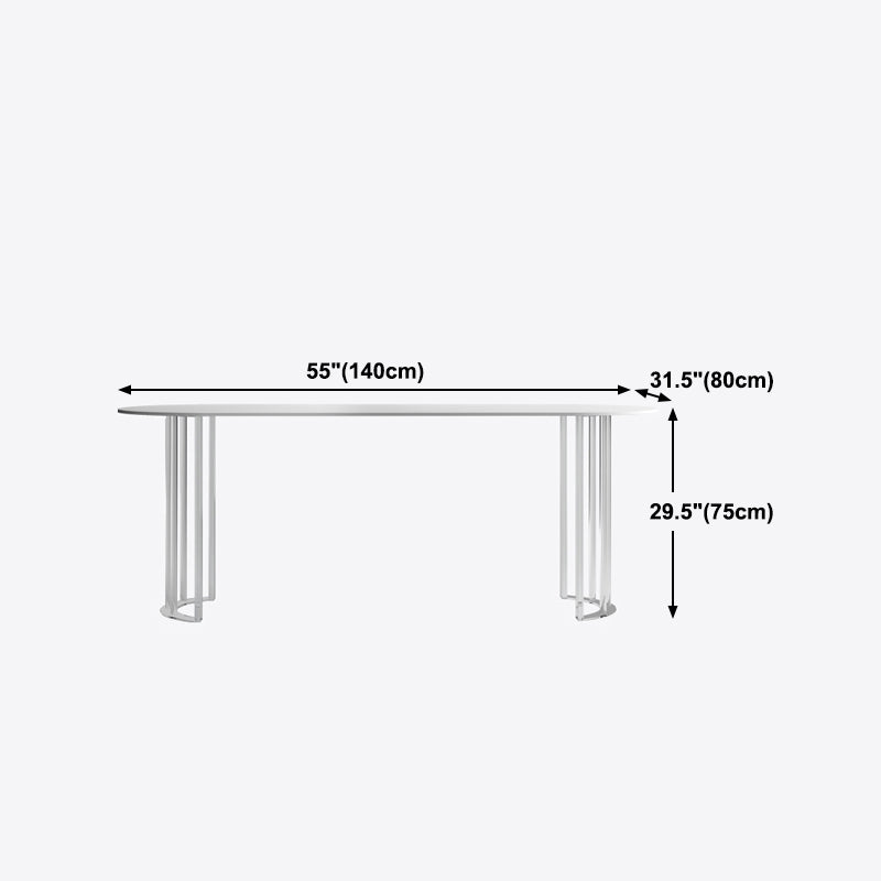 White Stone Dining Table Contemporary Dining Table with Sled Base Clearhalo 'Dining Tables & Seating' 'Dining Tables' 'dining_table' 'furn' 'furn_dining_table' 'Furniture' 'furniture_dining_table' 'Kitchen & Dining Furniture' 'kitchen' 'kitchen_dining_table' 4985619