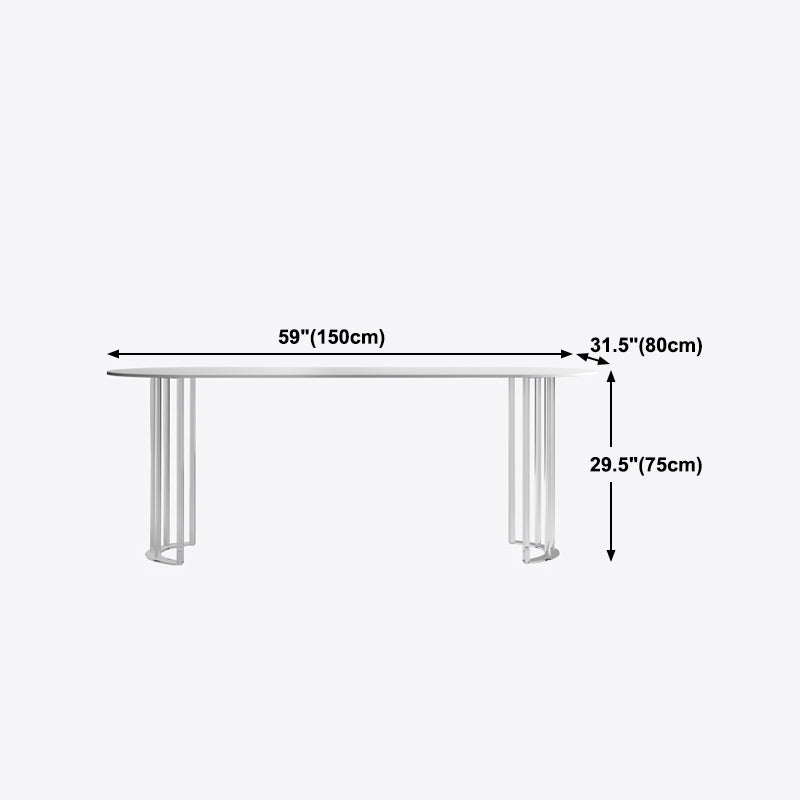 White Stone Dining Table Contemporary Dining Table with Sled Base Clearhalo 'Dining Tables & Seating' 'Dining Tables' 'dining_table' 'furn' 'furn_dining_table' 'Furniture' 'furniture_dining_table' 'Kitchen & Dining Furniture' 'kitchen' 'kitchen_dining_table' 4985620