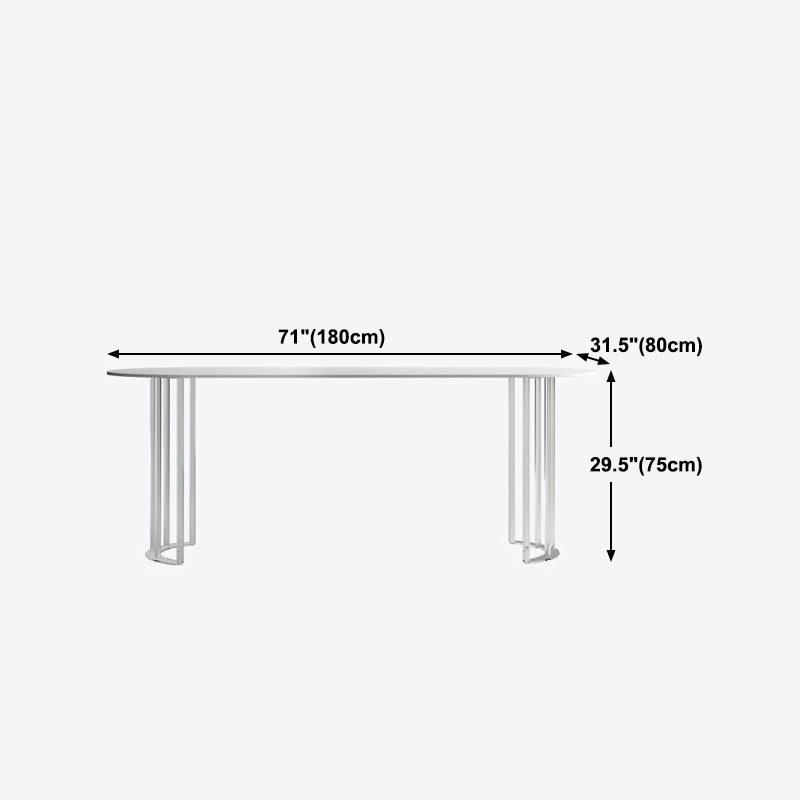 White Stone Dining Table Contemporary Dining Table with Sled Base Clearhalo 'Dining Tables & Seating' 'Dining Tables' 'dining_table' 'furn' 'furn_dining_table' 'Furniture' 'furniture_dining_table' 'Kitchen & Dining Furniture' 'kitchen' 'kitchen_dining_table' 4985622