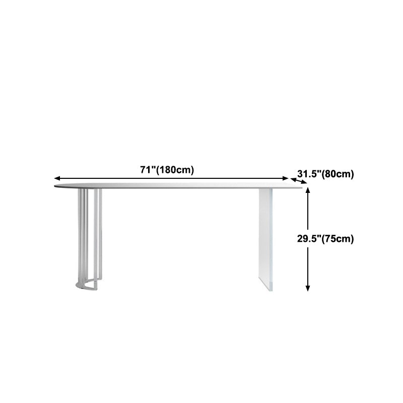 White Stone Dining Table Contemporary Dining Table with Sled Base Clearhalo 'Dining Tables & Seating' 'Dining Tables' 'dining_table' 'furn' 'furn_dining_table' 'Furniture' 'furniture_dining_table' 'Kitchen & Dining Furniture' 'kitchen' 'kitchen_dining_table' 4985627