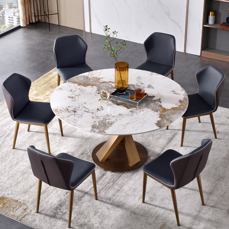 Glam Sintered Stone Dining Table Round Dinner Room Table with Pedestal Base 51.2"L x 51.2"W x 29.5"H Lazy Susan Without Chairs Clearhalo 'Dining Tables & Seating' 'Dining Tables' 'dining_table' 'furn' 'furn_dining_table' 'Furniture' 'furniture_dining_table' 'Kitchen & Dining Furniture' 'kitchen' 'kitchen_dining_table' 4985629