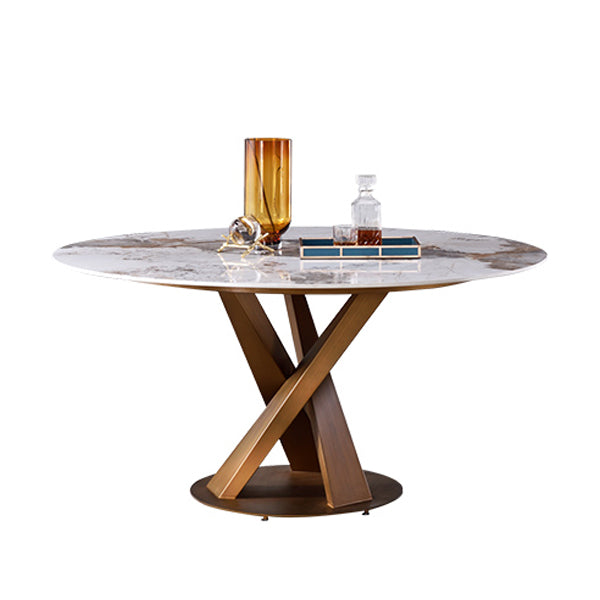 Glam Sintered Stone Dining Table Round Dinner Room Table with Pedestal Base Fixed Table Without Chairs Clearhalo 'Dining Tables & Seating' 'Dining Tables' 'dining_table' 'furn' 'furn_dining_table' 'Furniture' 'furniture_dining_table' 'Kitchen & Dining Furniture' 'kitchen' 'kitchen_dining_table' 4985632