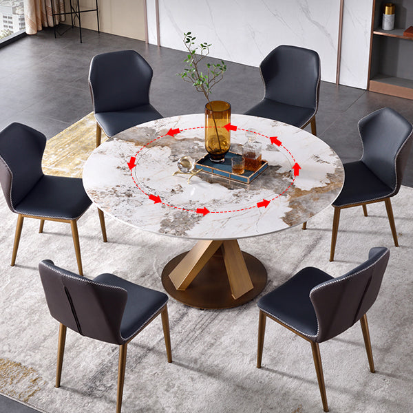 Glam Sintered Stone Dining Table Round Dinner Room Table with Pedestal Base Clearhalo 'Dining Tables & Seating' 'Dining Tables' 'dining_table' 'furn' 'furn_dining_table' 'Furniture' 'furniture_dining_table' 'Kitchen & Dining Furniture' 'kitchen' 'kitchen_dining_table' 4985633